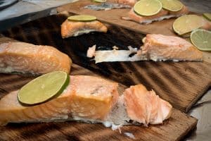 photo of cooked Salmon on a plank