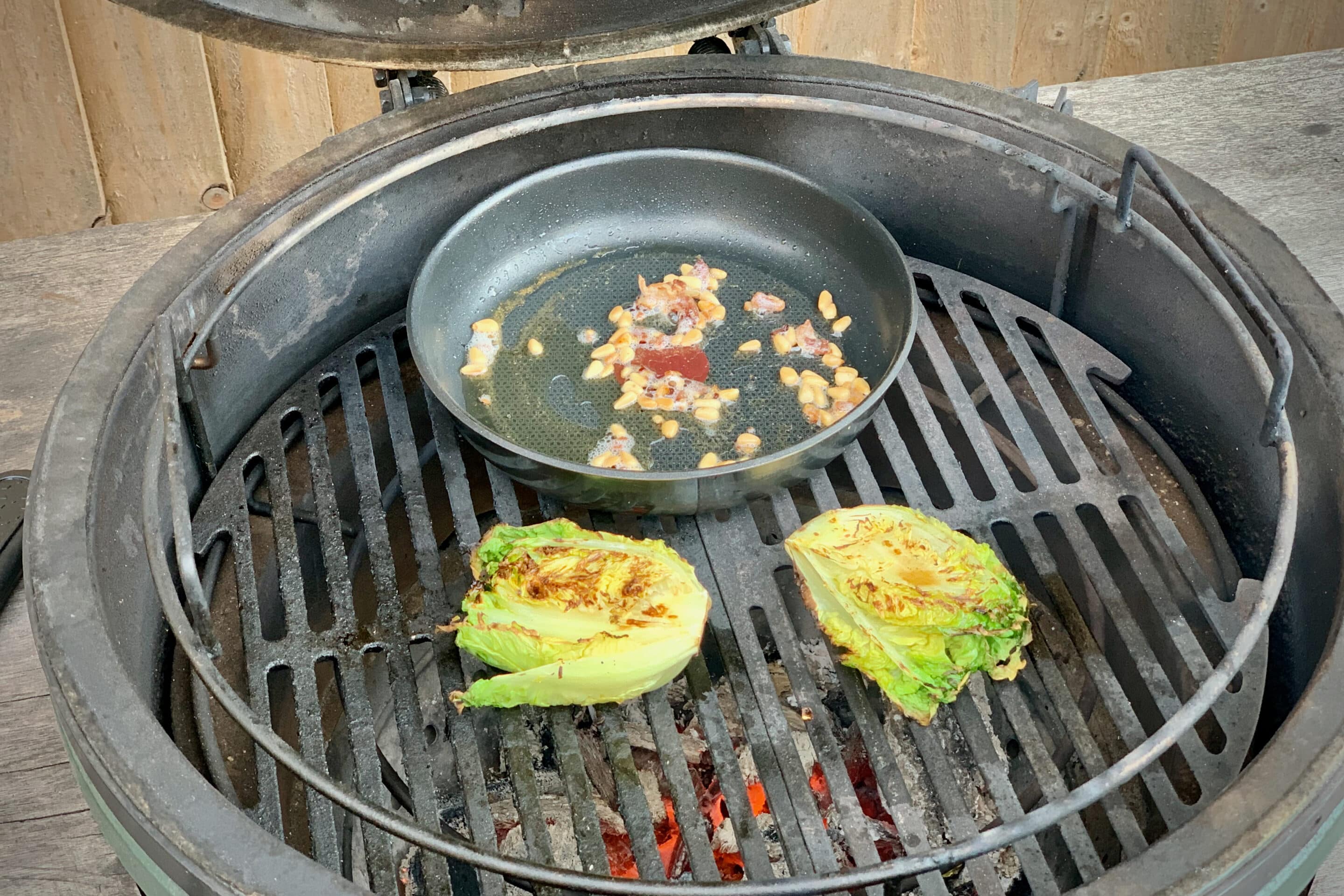 Grilled Gem Lettuce with Caesar dressing, pine nuts and bacon Grilled Gem Lettuce with Caesar dressing, pine nuts and bacon