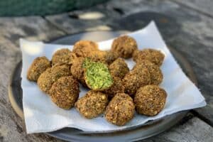photo of crispy Falafel on a plate on a table