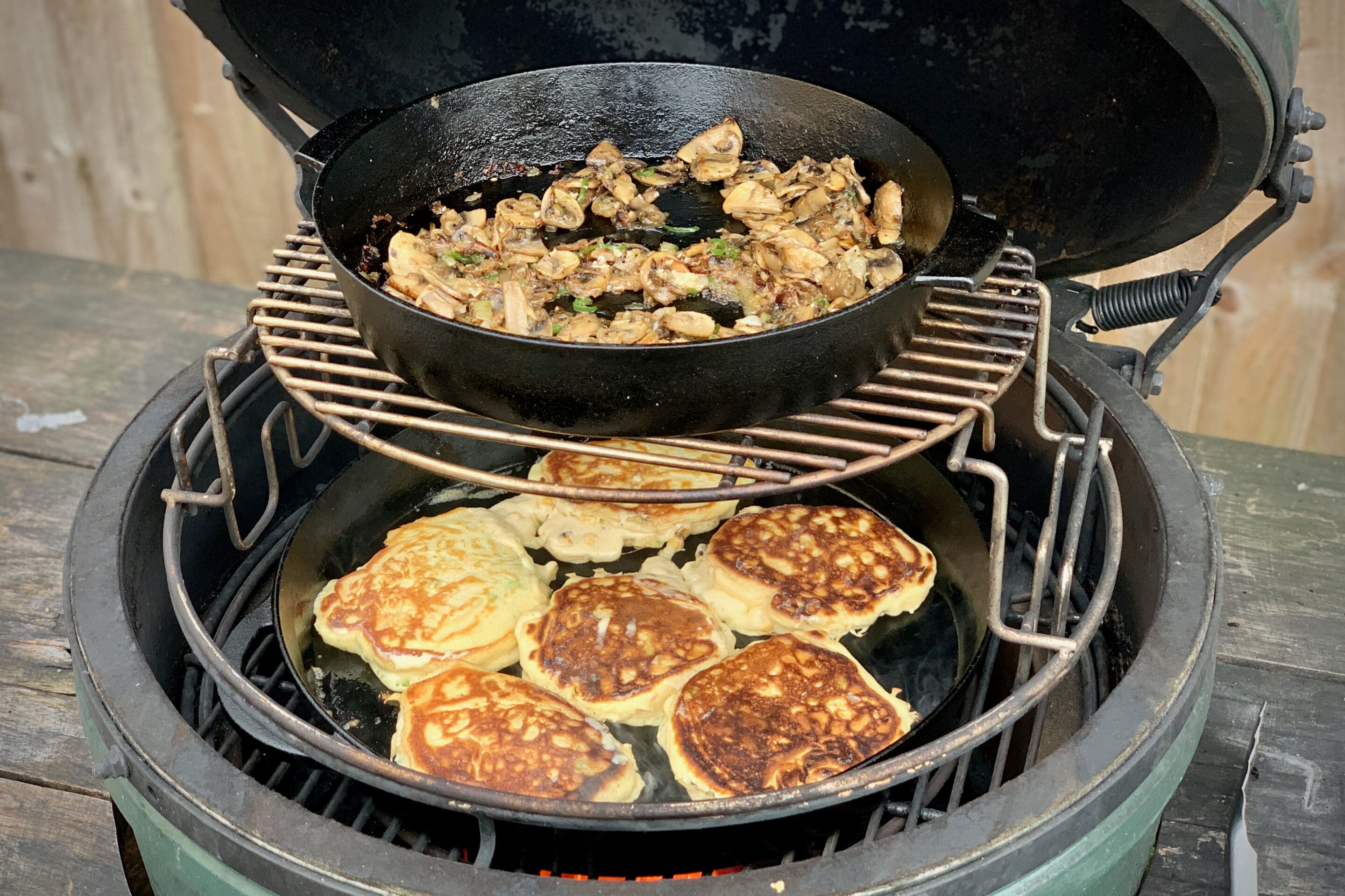 Toasted Corn Pancakes with a Mushroom and Onion Sauce