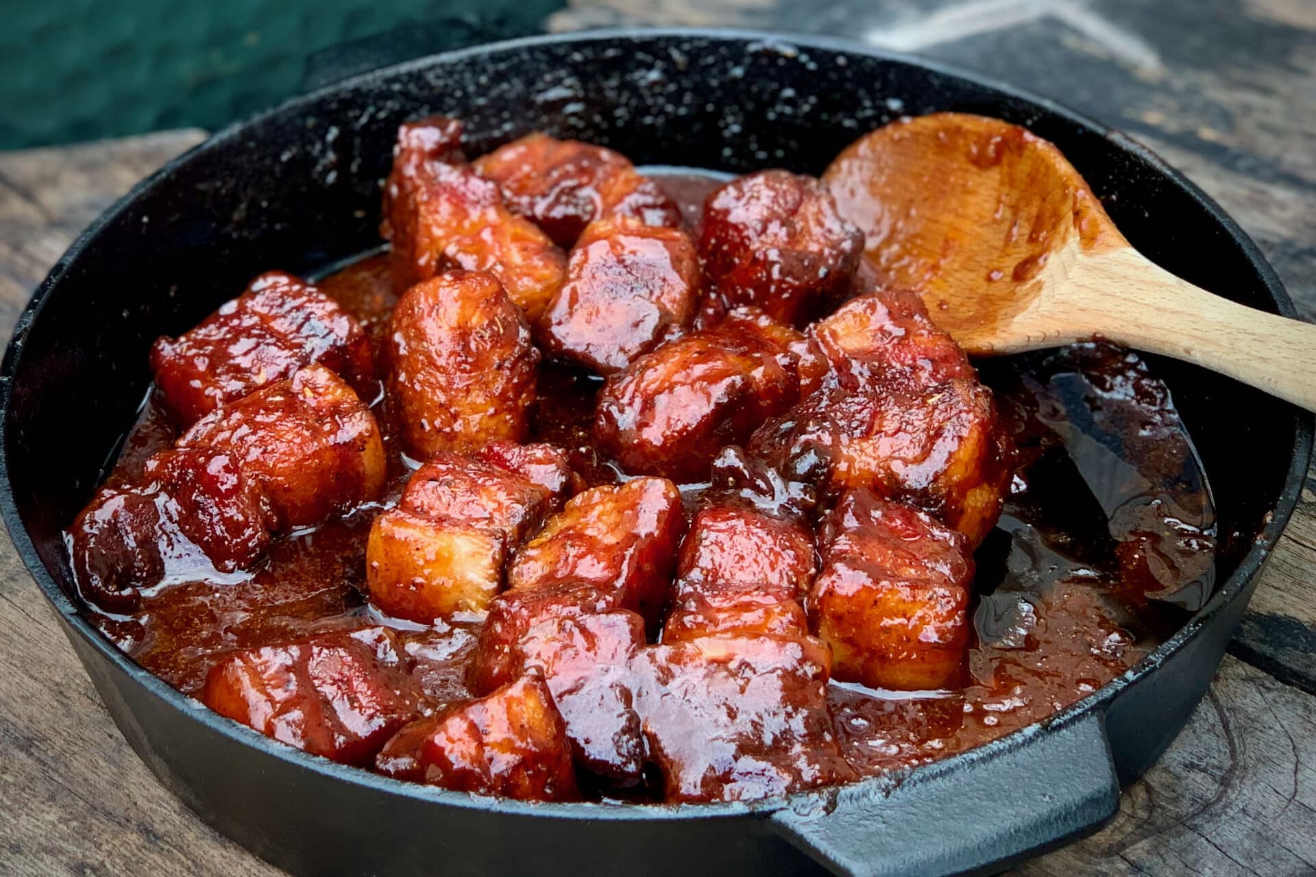 Korean Pork Belly Burnt Ends in a Semi-Brioche Roll - Meat Smoke Fire
