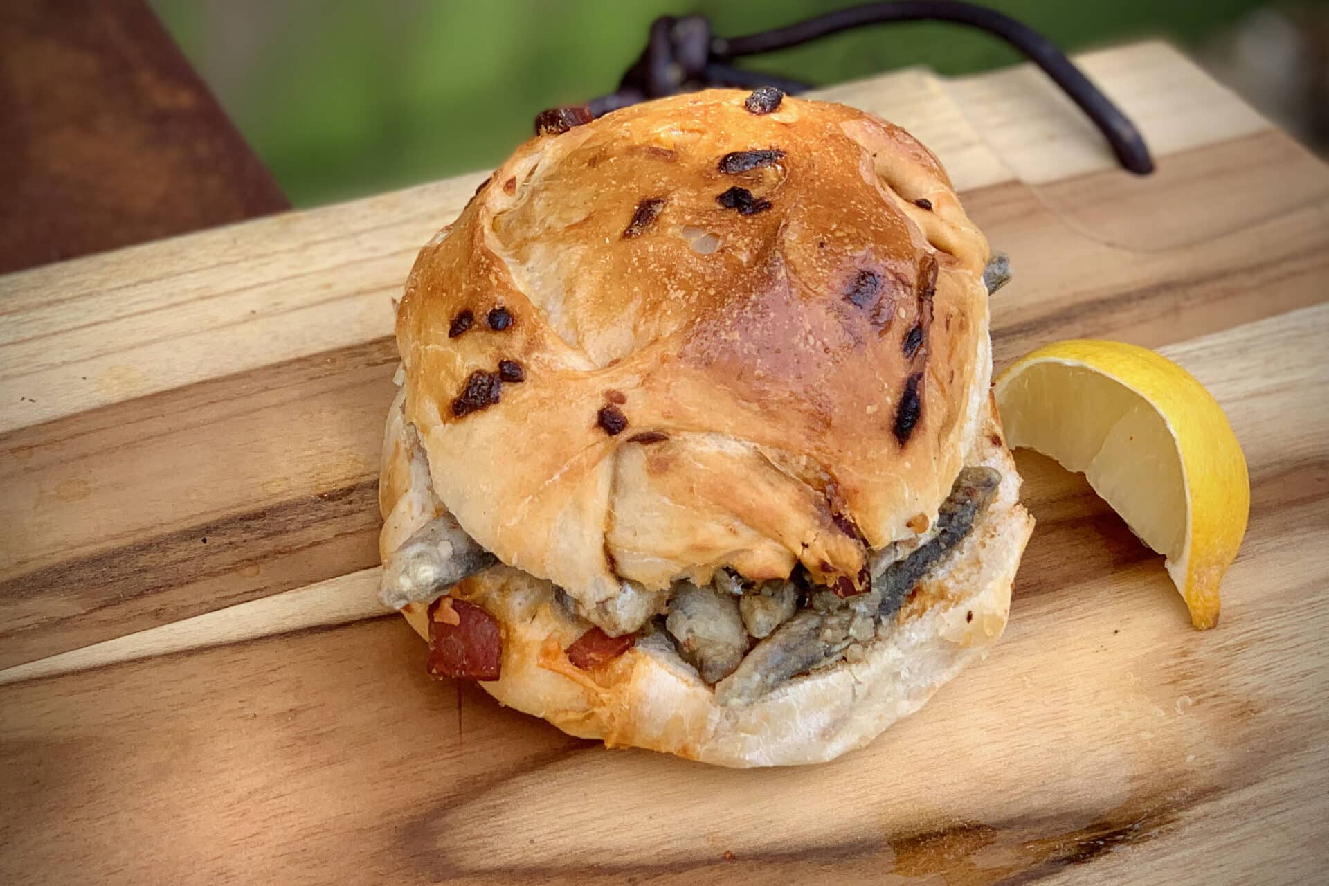 Panfried Whitebait in a Chorizo and Onion Roll - Meat Smoke Fire