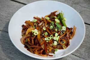 bowl of Yaki Udon in a white bowl