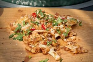 photo of Asian BBQ Roasted Cauliflower on a board in the sun