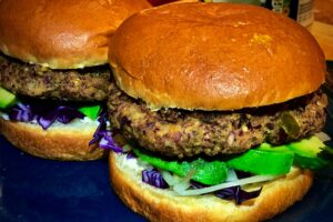 close up photo of two Spicy Bean Burgers