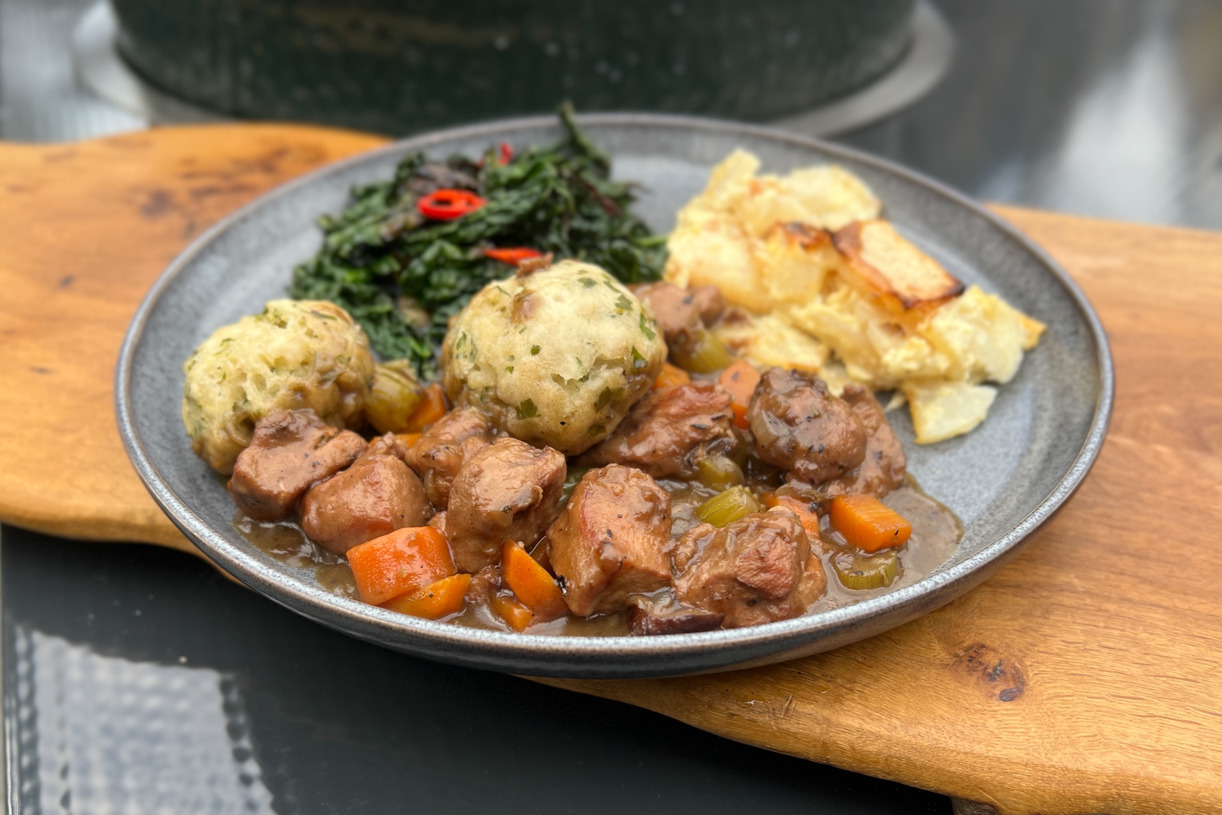 Pheasant casserole with herby dumplings