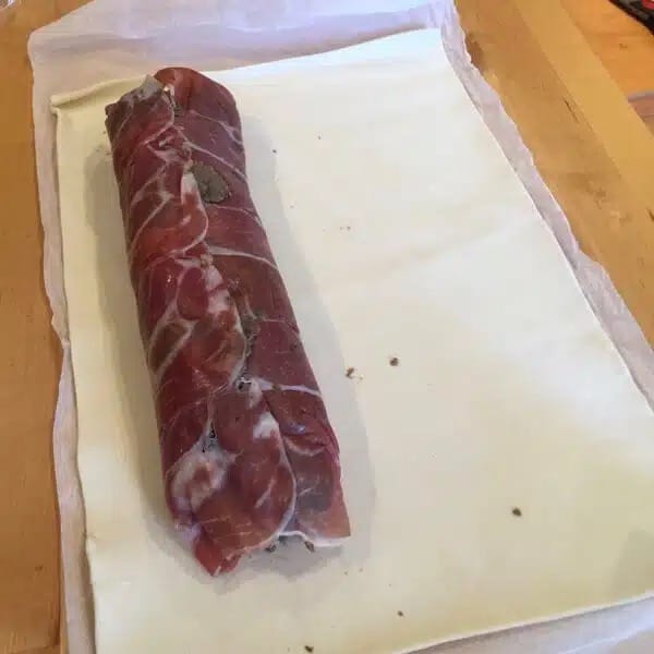 Venison Wellington ready to roll