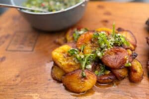 photo of Plantain with Mint Mojo on a board
