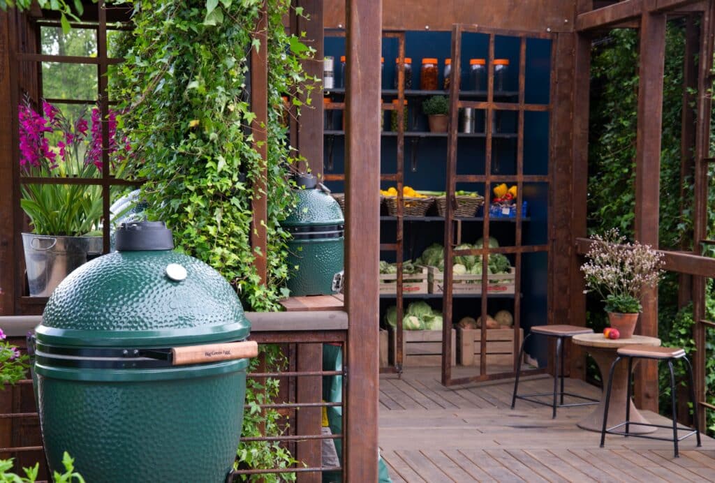 Big Green Egg's on display at the Chelsea Flower Show