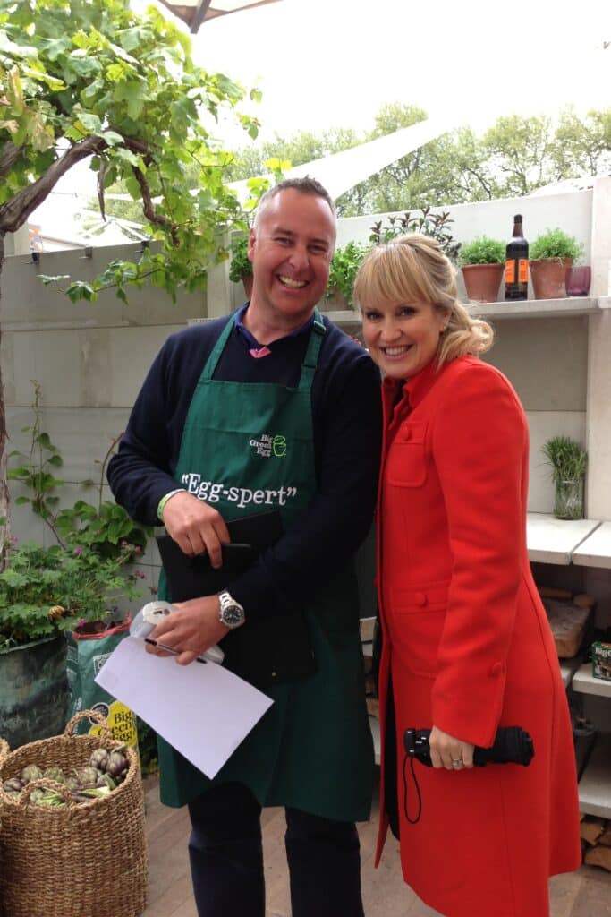 Photo of Nic Williams from Meat SMoke Fire, with Nicki Chapman, at the Chelse Flower Show