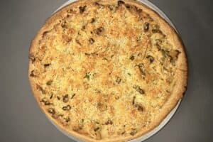 A photo of a Homity Pie cooked on the Big Green Egg.
